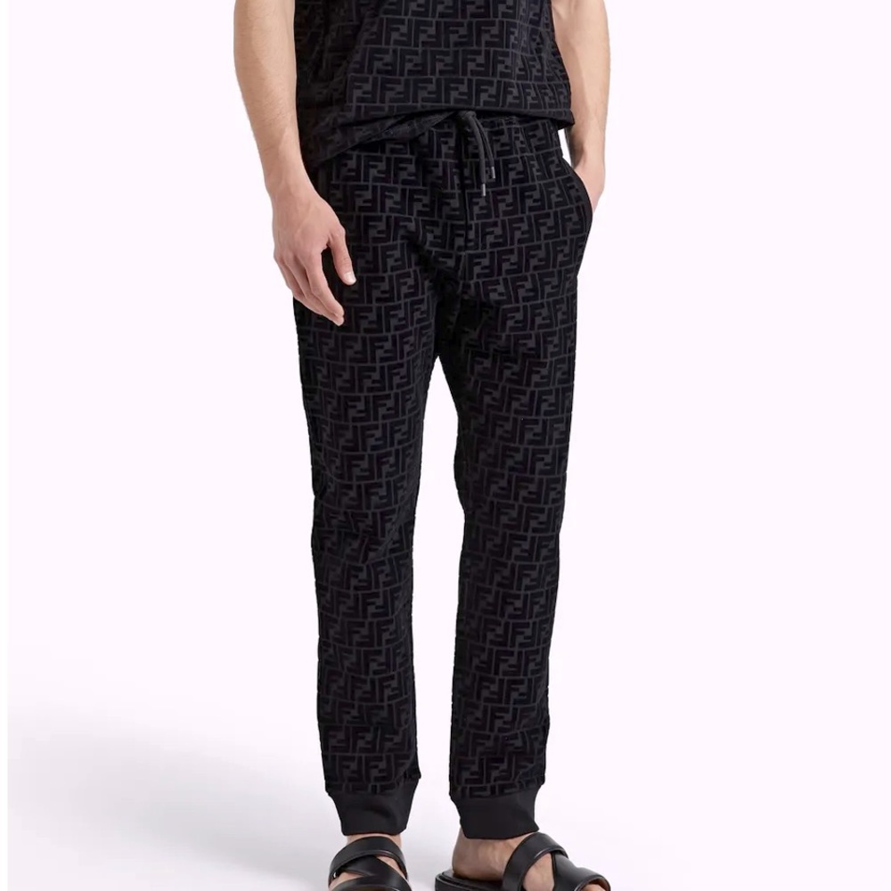 FENDI NWT LIMITED EDITION Piquet Velvet FF Print Black Track Pants